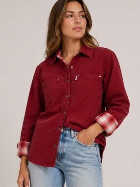 Carhartt Women's Maroon Burgundy Canvas Utility Jacket Size XXL Plaid Lined EUC